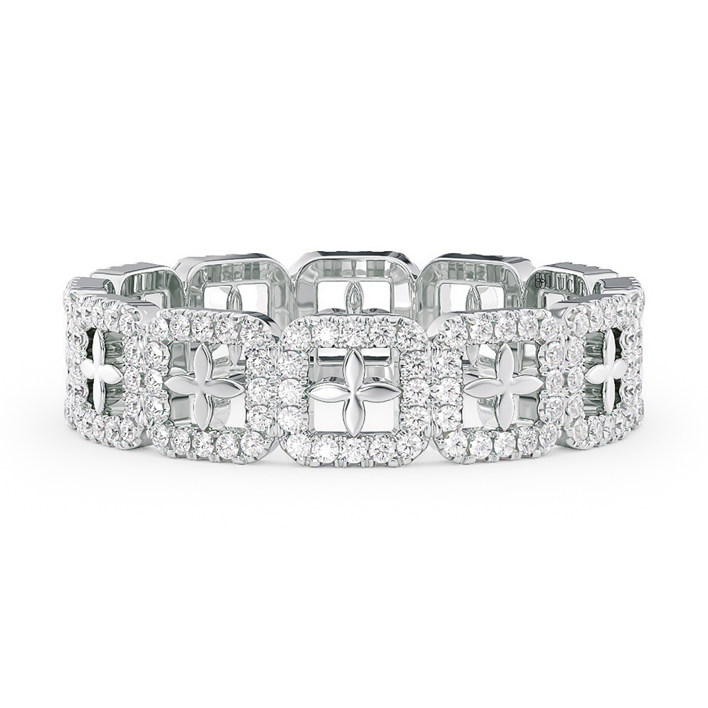 Load image into Gallery viewer, LUCCE Full Eternity Pavé Round Diamond Stackable Two Tone Female Wedding Ring in Gold or Platinum 

