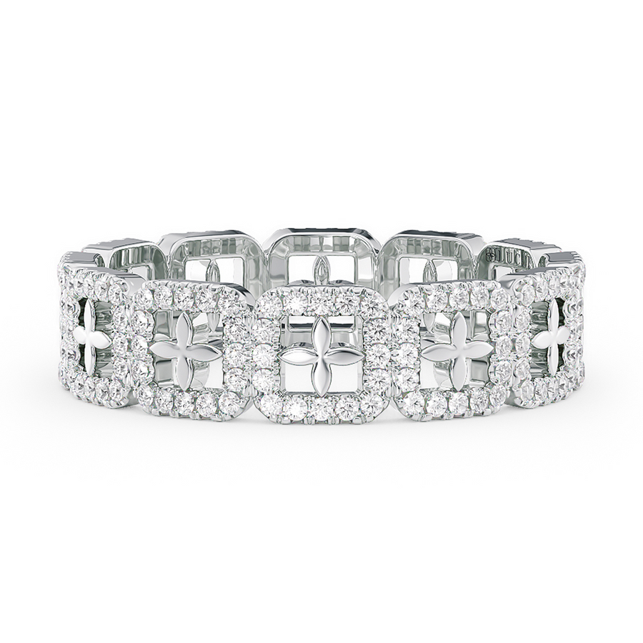 Load image into Gallery viewer, LUCCE Full Eternity Pavé Round Diamond Stackable Two Tone Female Wedding Ring in Gold or Platinum 
