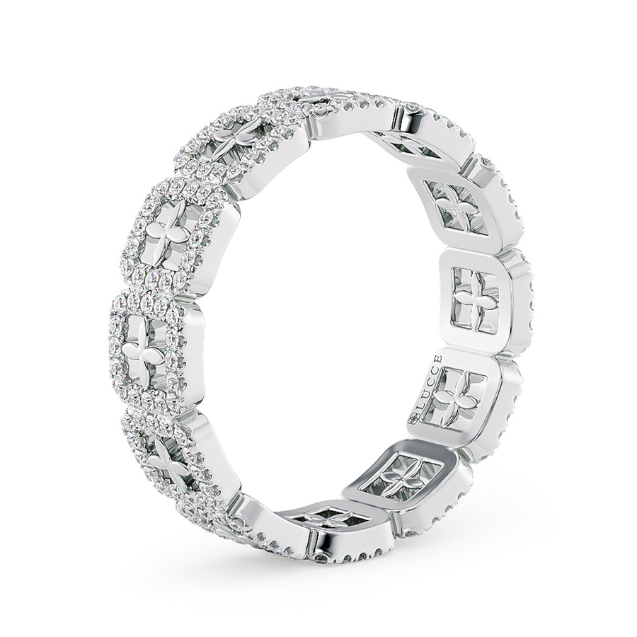 Load image into Gallery viewer, LUCCE Full Eternity Pavé Round Diamond Stackable Two Tone Female Wedding Ring in Gold or Platinum 
