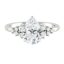 Load image into Gallery viewer, Pear Diamond Cluster Engagement ring with Petal Prongs in Gold or Platinum, Manila Philippines
