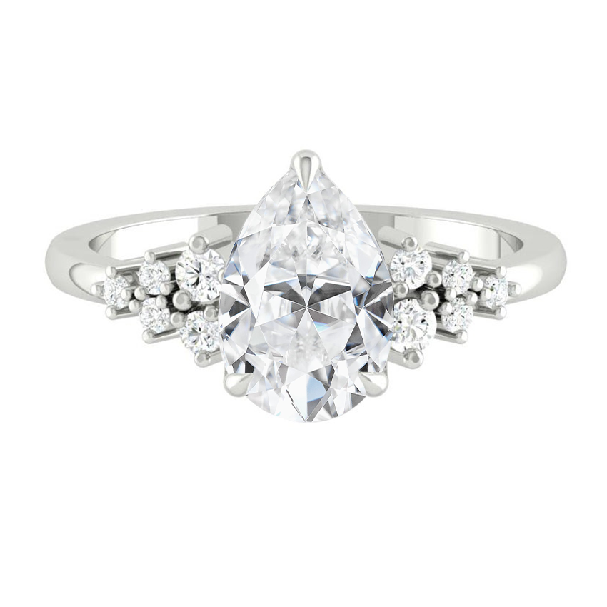 Pear Diamond Cluster Engagement ring with Petal Prongs in Gold or Platinum, Manila Philippines