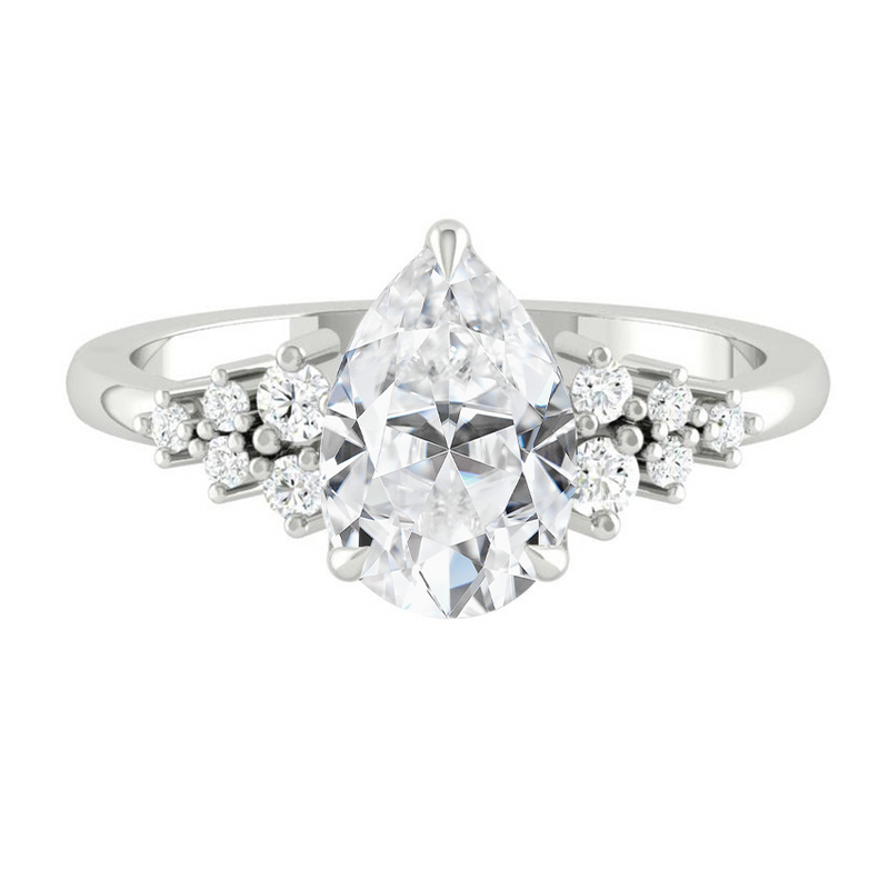 Pear Diamond Cluster Engagement ring with Petal Prongs in Gold or Platinum, Manila Philippines
