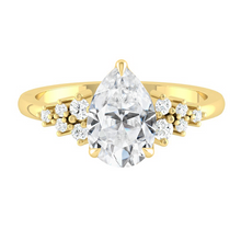 Load image into Gallery viewer, Pear Diamond Cluster Engagement ring with Petal Prongs in Gold or Platinum, Manila Philippines
