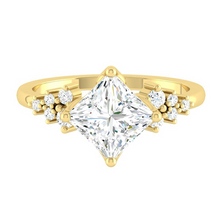 Load image into Gallery viewer, Princess Diamond Cluster Engagement ring with Petal Prongs in Gold or Platinum, Manila Philippines
