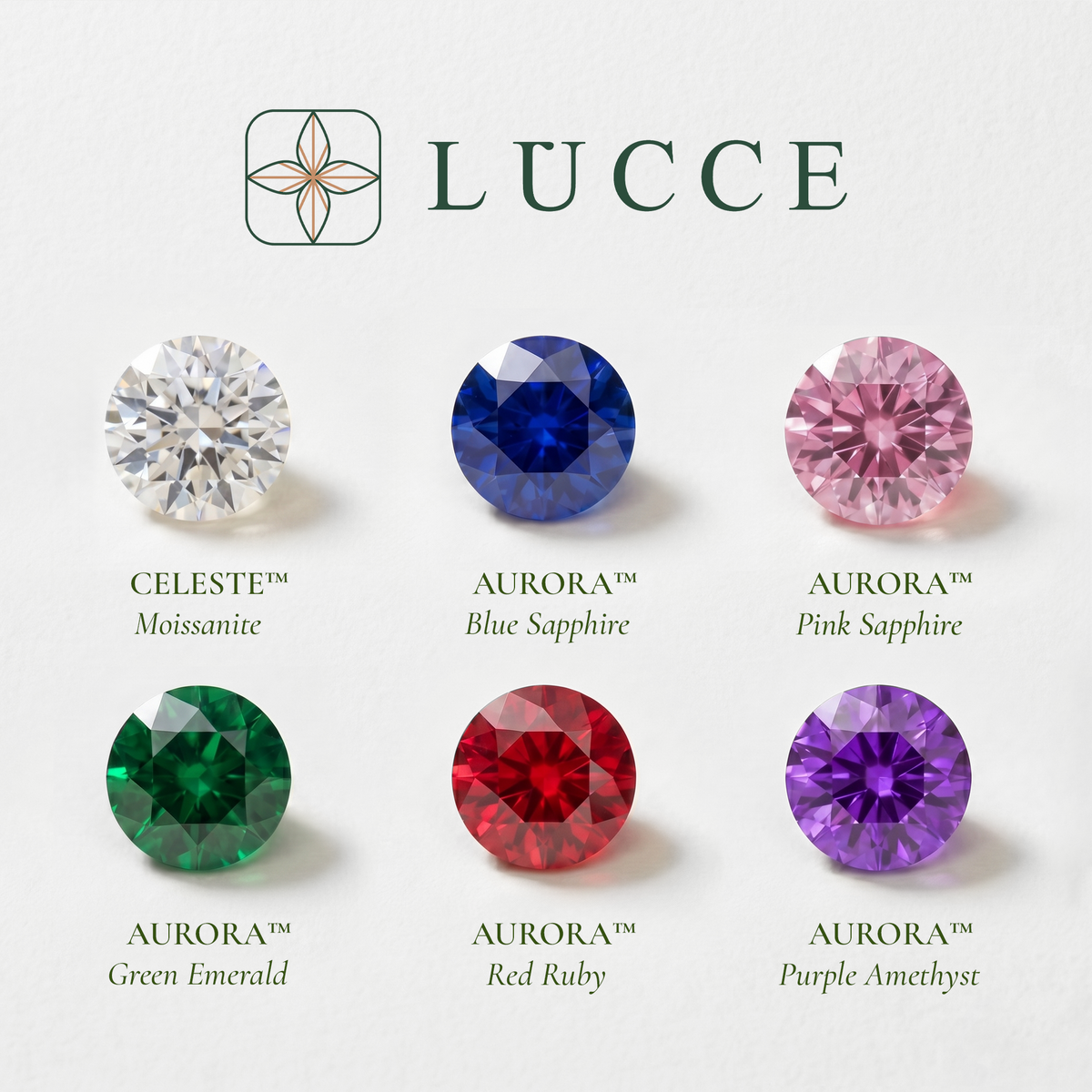 Load image into Gallery viewer, LUCCE Gemstones for engagement ring, Moissanite, Blue Sapphire, Pink Sapphire, Green Emerald, Red Ruby Purple Amethyst on a Gold or Platinum Band
