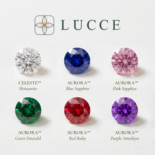 Load image into Gallery viewer, LUCCE Gemstones for engagement ring, Moissanite, Blue Sapphire, Pink Sapphire, Green Emerald, Red Ruby Purple Amethyst on a Gold or Platinum Band
