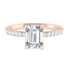 Load image into Gallery viewer, Emerald Diamond Engagement ring with  Pave Gold or Platinum band and petals Manila Philippines
