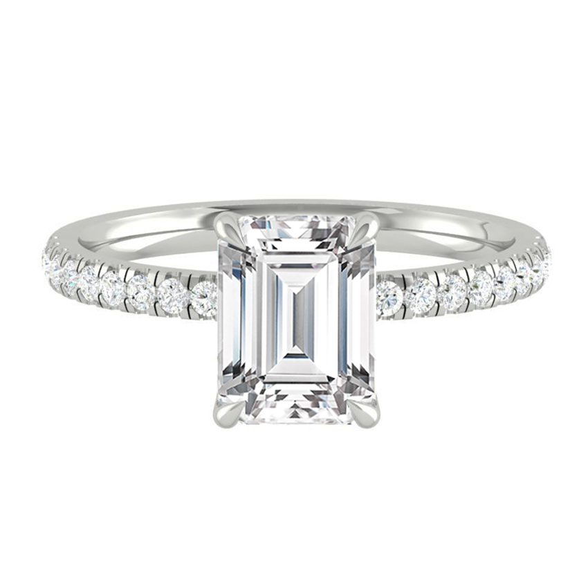 Emerald Diamond Engagement ring with  Pave Gold or Platinum band and petals Manila Philippines