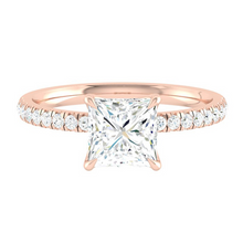Load image into Gallery viewer, Princess Diamond Engagement ring with  Pave Gold or Platinum band and petals Manila Philippines
