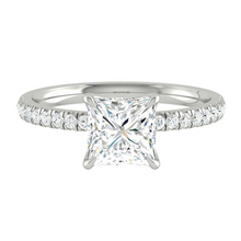 Load image into Gallery viewer, Princess Diamond Engagement ring with  Pave Gold or Platinum band and petals Manila Philippines
