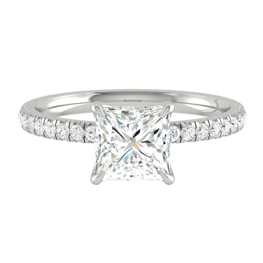 Princess Diamond Engagement ring with  Pave Gold or Platinum band and petals Manila Philippines