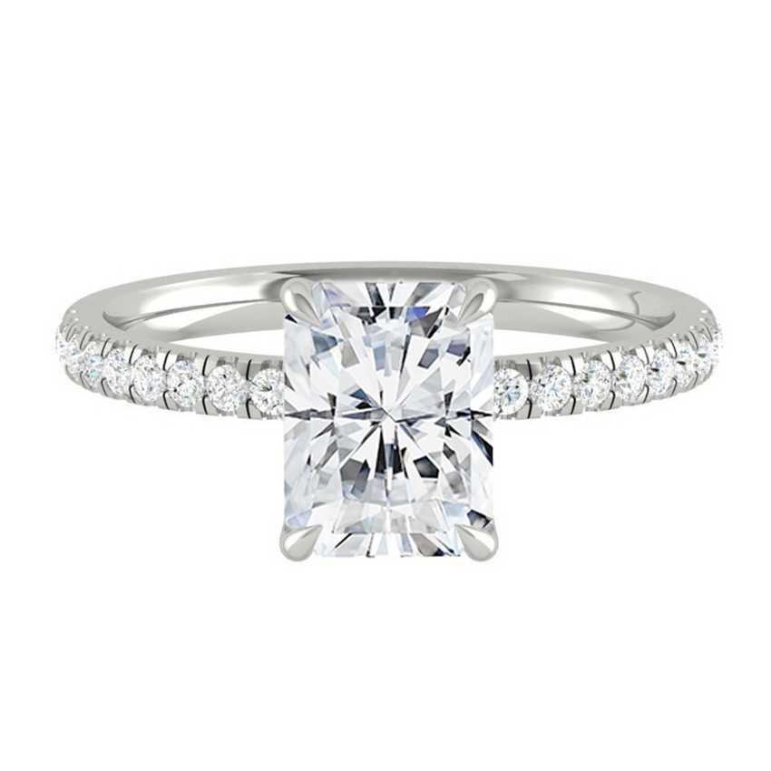 Radiant Diamond Engagement ring with  Pave Gold or Platinum band and petals Manila Philippines