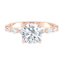Load image into Gallery viewer, Cushion Diamond Engagement Ring with Marquise and Round Accent Band with Petal Prong in Gold or Platinum, Manila Philippines

