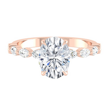 Load image into Gallery viewer, Oval Diamond Engagement Ring with Marquise and Round Accent Band with Petal Prong in Gold or Platinum, Manila Philippines
