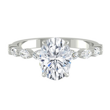 Load image into Gallery viewer, Oval Diamond Engagement Ring with Marquise and Round Accent Band with Petal Prong in Gold or Platinum, Manila Philippines
