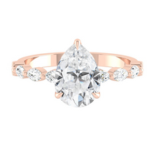 Load image into Gallery viewer, Pear Diamond Engagement Ring with Marquise and Round Accent Band with Petal Prong in Gold or Platinum, Manila Philippines
