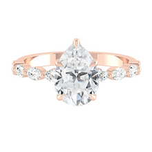 Load image into Gallery viewer, Pear Diamond Engagement Ring with Marquise and Round Accent Band with Petal Prong in Gold or Platinum, Manila Philippines
