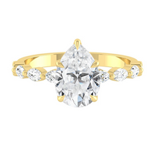 Load image into Gallery viewer, Pear Diamond Engagement Ring with Marquise and Round Accent Band with Petal Prong in Gold or Platinum, Manila Philippines
