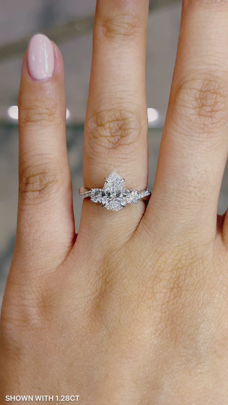 Load and play video in Gallery viewer, Pear Trio Diamond Engagement Ring with Pave Twisting Gold Platinum band Philippines
