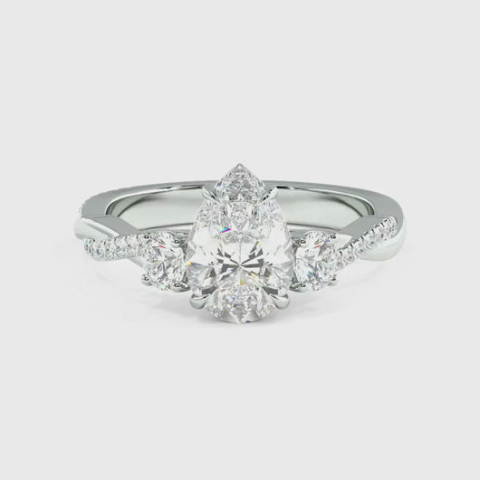 Pear Trio Diamond Engagement Ring with Pave Twisting Gold Platinum band Philippines