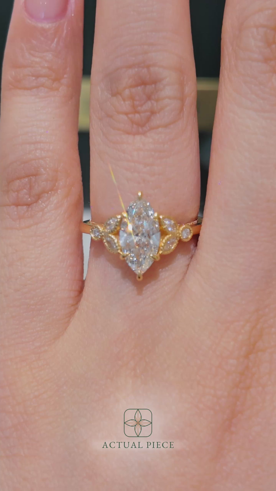 Load and play video in Gallery viewer, LUCCE Milgrain Cluster Marquise Diamond with Hidden Accents Engagement Ring in Gold or Platinum
