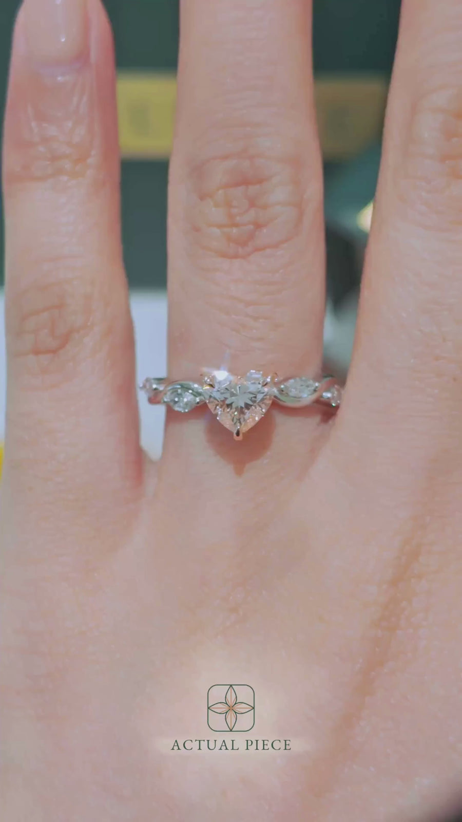 Load and play video in Gallery viewer, LUCCE ROSÉ Pink Heart Diamond Ring with Marquise Accents in Intertwining Vines and Petal Prongs Mid Setting Engagement Ring in Gold or Platinum 
