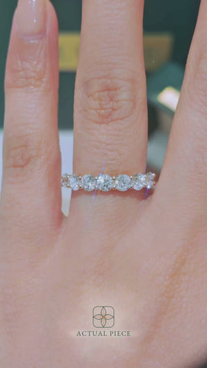 LUCCE Half Eternity Trellis 7-Stone Round Diamond Wedding Ring in Gold or Platinum