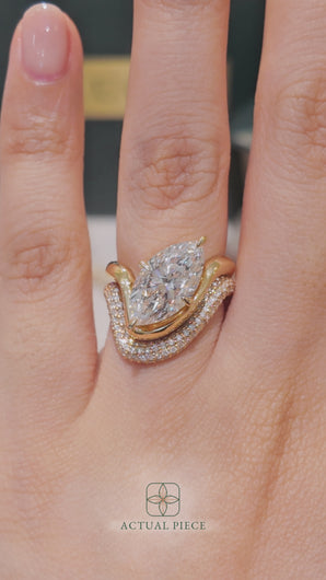 LUCCE Marquise Diamond Flowing Knife Edge Solitaire in Low Setting Engagement Statement Ring in Gold or Platinum 