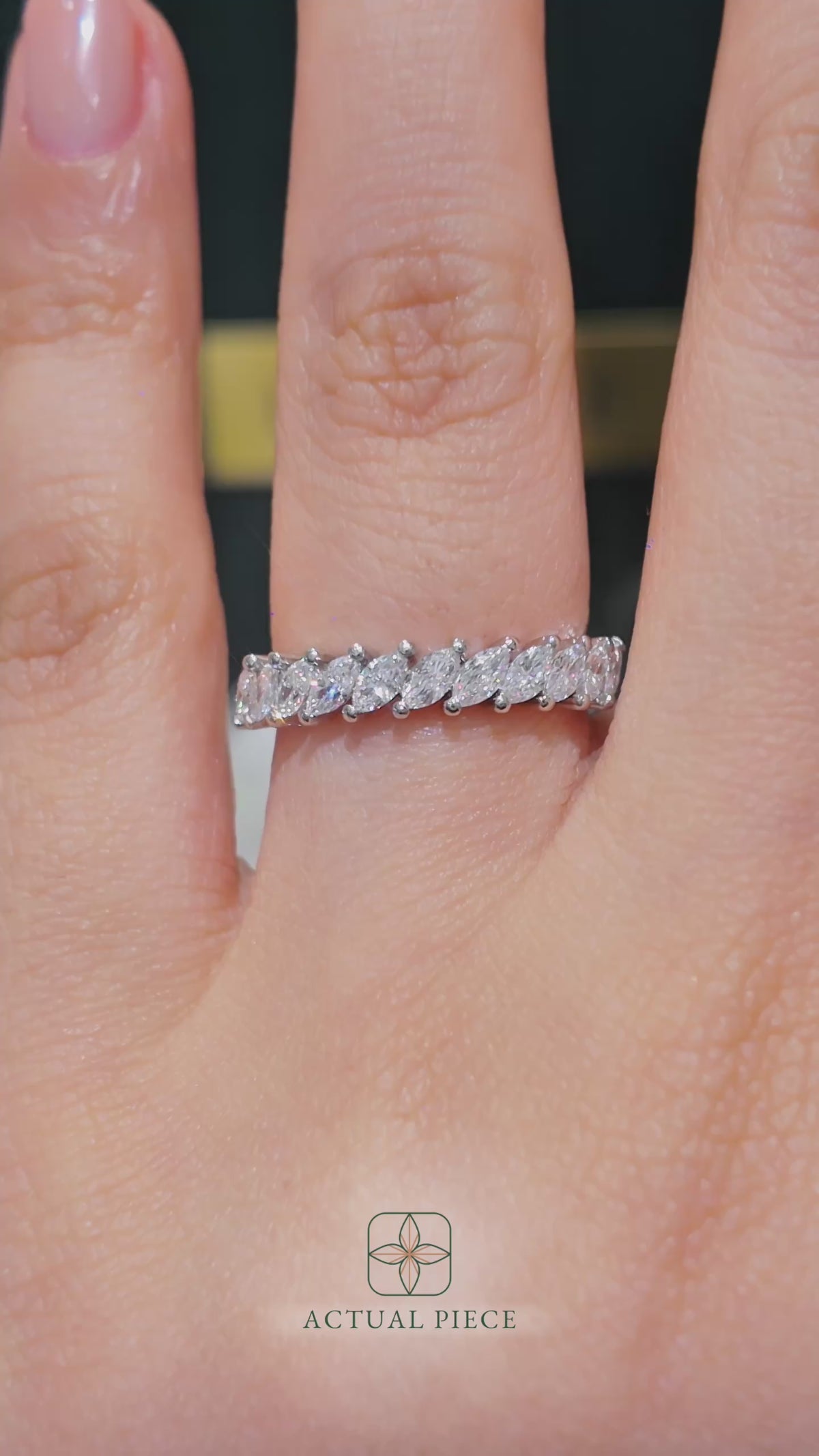 Load and play video in Gallery viewer, LUCCE Half Eternity Marquise Diamond Female Wedding Ring in Gold or Platinum
