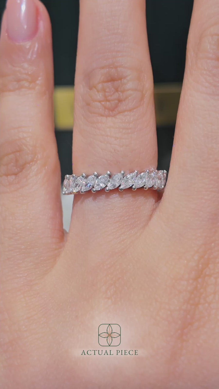 Load and play video in Gallery viewer, LUCCE Half Eternity Marquise Diamond Female Wedding Ring in Gold or Platinum
