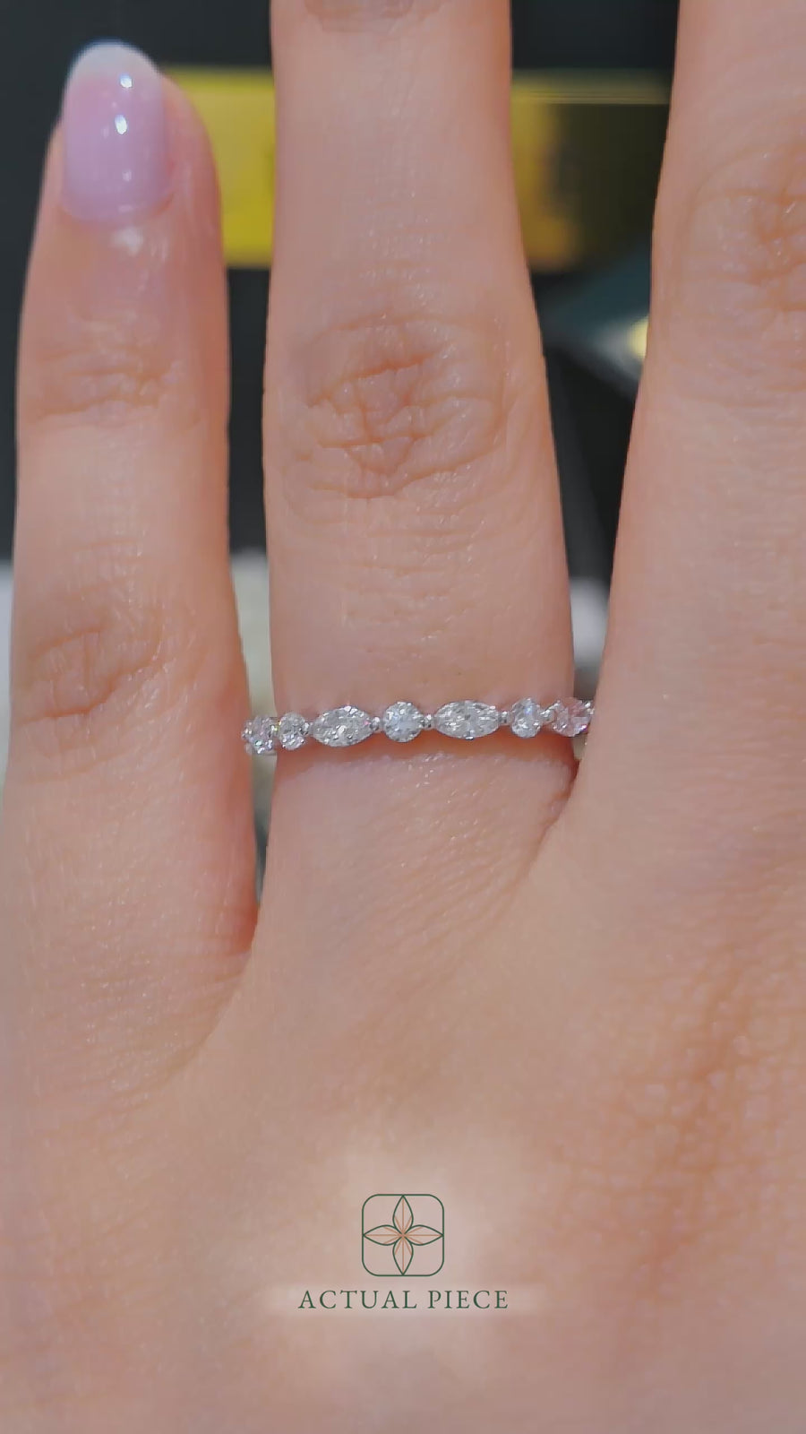 Load and play video in Gallery viewer, LUCCE Alternating Marquise and Round Diamond Wedding Ring in Gold or Platinum
