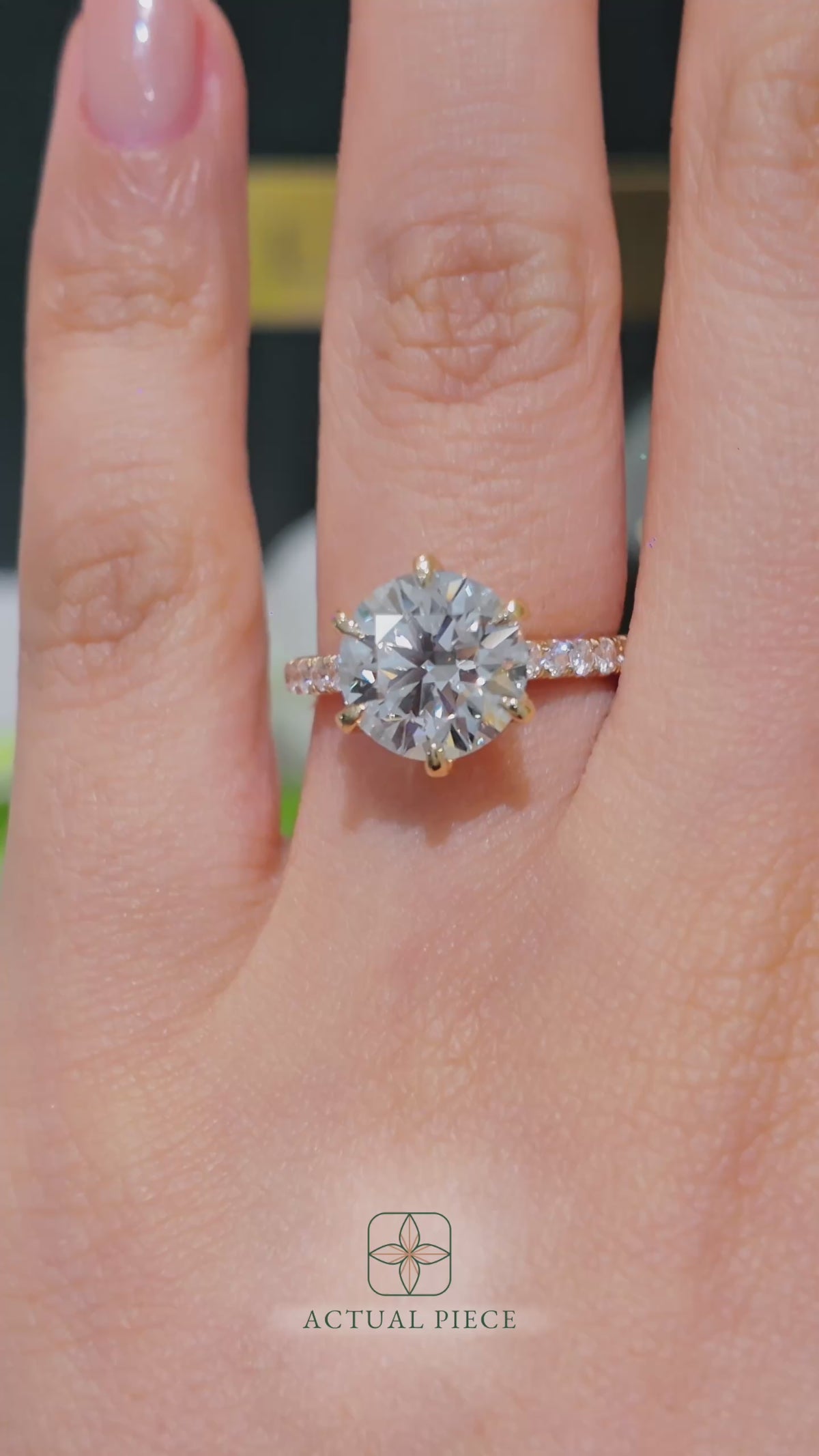 Load and play video in Gallery viewer, LUCCE Cathedral Round Diamond Pave Engagement Ring with Petal Prongs and Hidden accent Stones in Gold or Platinum
