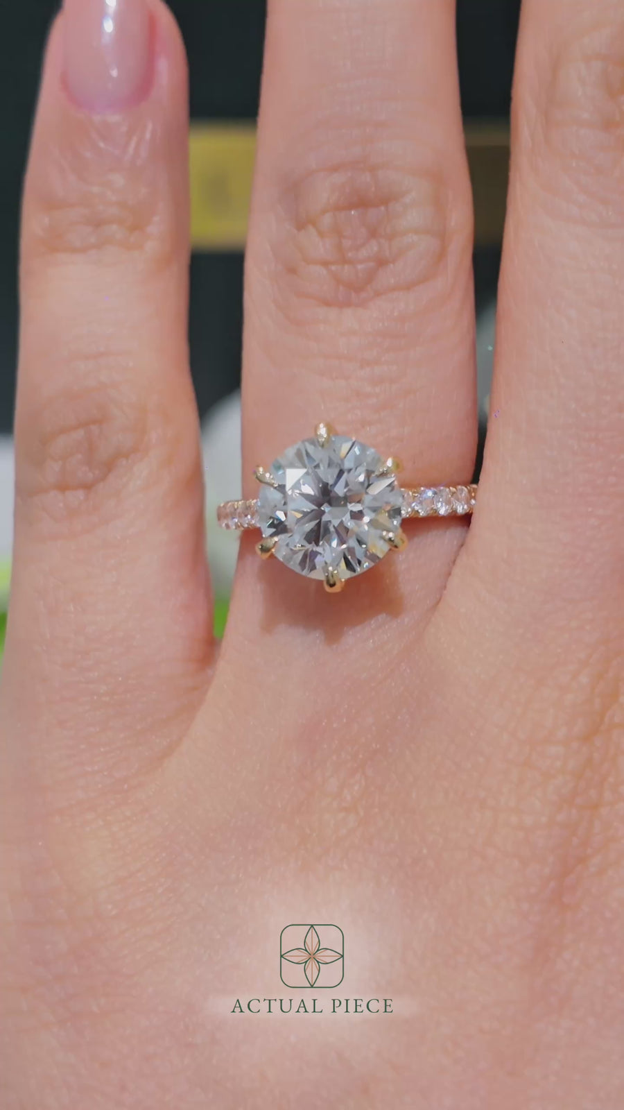 Load and play video in Gallery viewer, LUCCE Cathedral Round Diamond Pave Engagement Ring with Petal Prongs and Hidden accent Stones in Gold or Platinum
