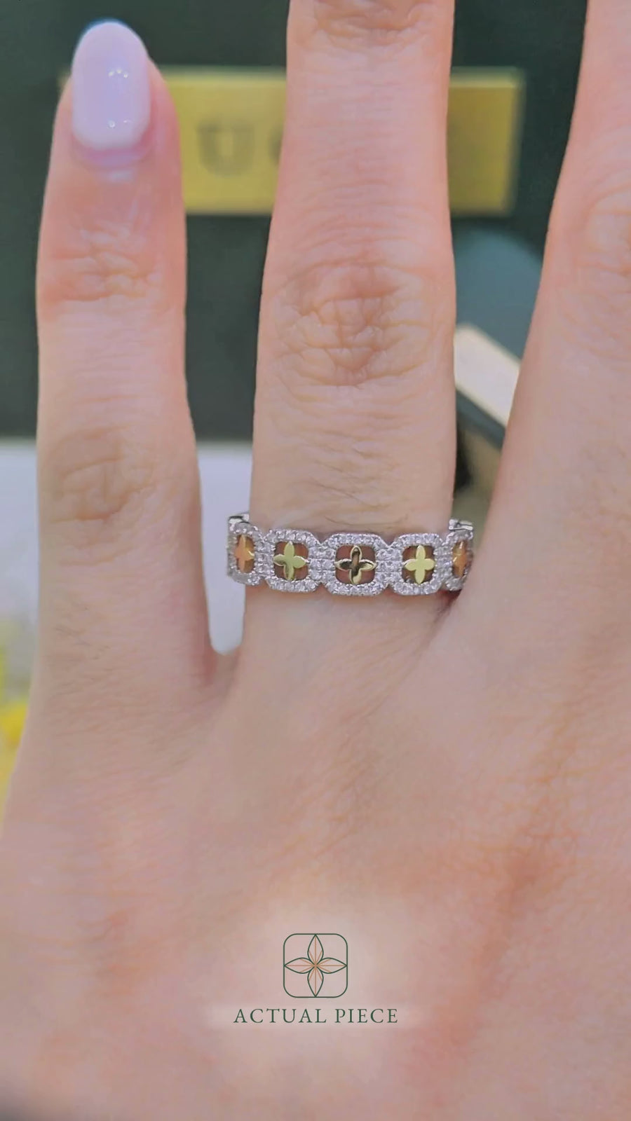 Load and play video in Gallery viewer, LUCCE Full Eternity Pavé Round Diamond Stackable Two Tone Female Wedding Ring in Gold or Platinum 
