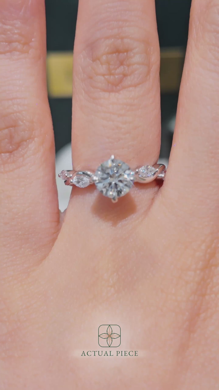 Load and play video in Gallery viewer, LUCCE Round Diamond Ring with Marquise Accents in Intertwining Vines and Petal Prongs Mid Setting Engagement Ring in Gold or Platinum 
