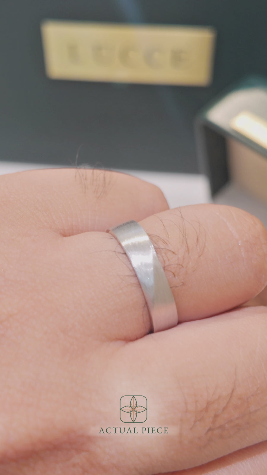 Load and play video in Gallery viewer, LUCCE Comfort Fit Unisex Wedding Ring with a Mobius Outside Profile and Brushed or Polished Finish in Gold or Platinum
