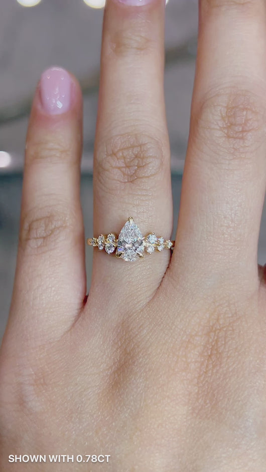 Pear Diamond Cluster Engagement ring with Petal Prongs in Gold or Platinum, Manila Philippines