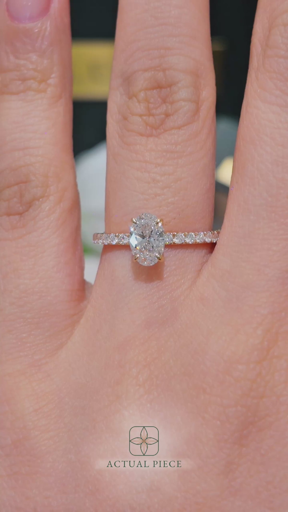 Load and play video in Gallery viewer, LUCCE Pavé Oval Diamond Engagement Ring with Petal Prongs in Gold or Platinum
