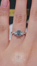 Load and play video in Gallery viewer, Lucce Fiore Trio Cushion Ocean Blue Lab Diamond 0.77ct Fancy Vivid Blue VVS2 Ex IGI 14K White Gold
