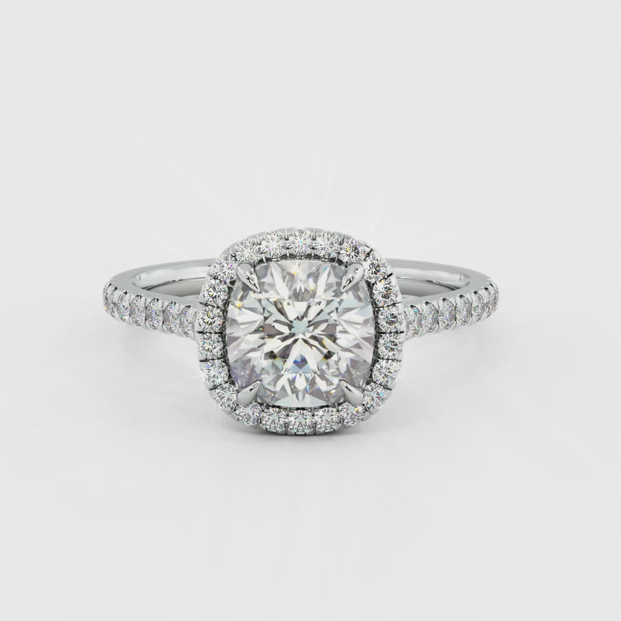 Load and play video in Gallery viewer, Montevalle Pave Cushion Engagement Ring Lab Diamond or Moissanite in Gold or Platinum Manila, Philippines

