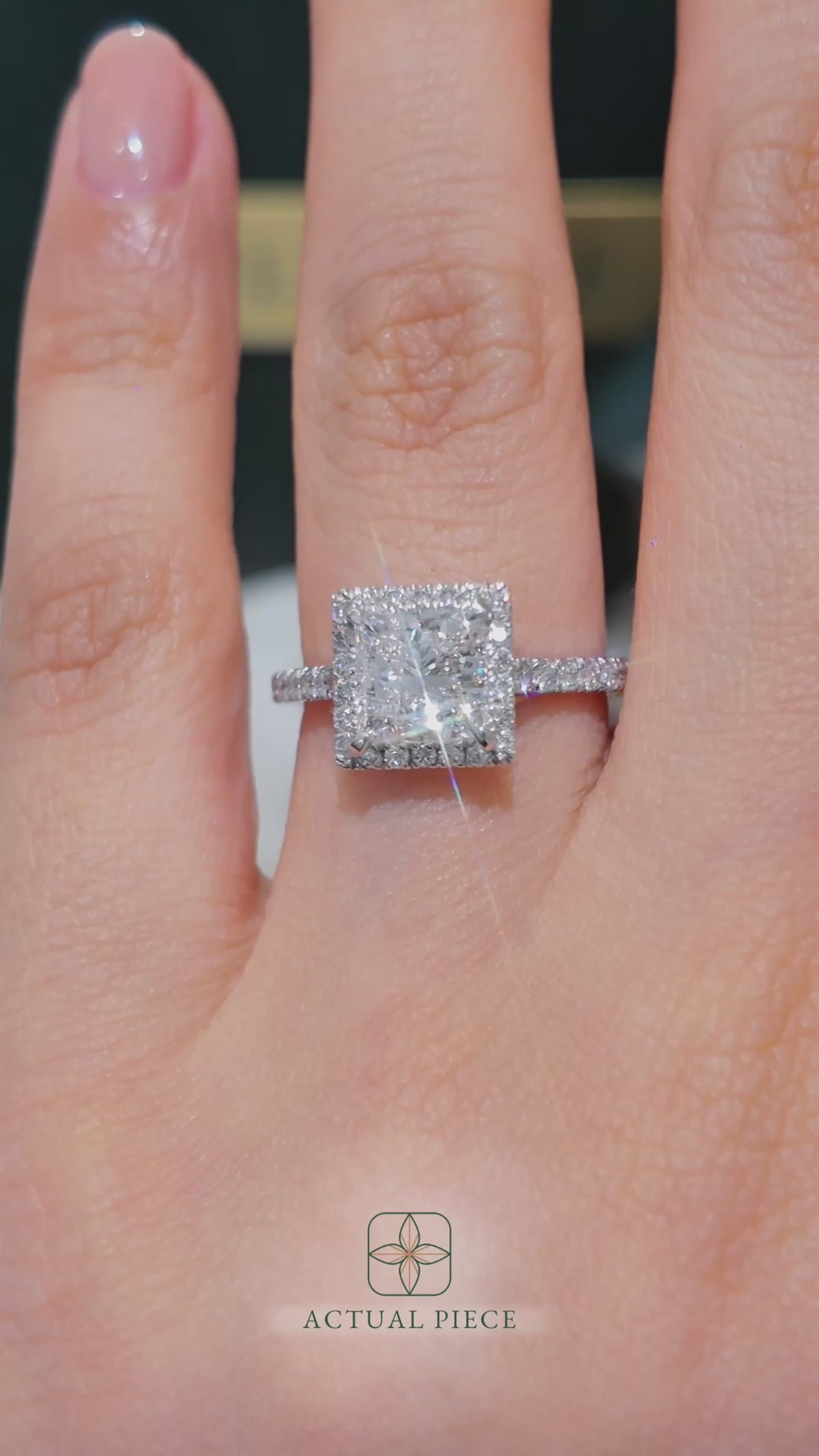 Load and play video in Gallery viewer, LUCCE Pavé Cathedral Princess Diamond with Halo and Hidden Accents Engagement Ring in Gold or Platinum
