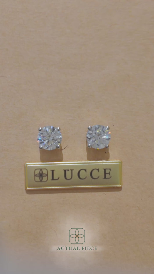 LUCCE KAELA™ Round Earrings Lab Diamond 3.11ctw (3.03ctw D VS1 Id IGI Center Stone) Platinum