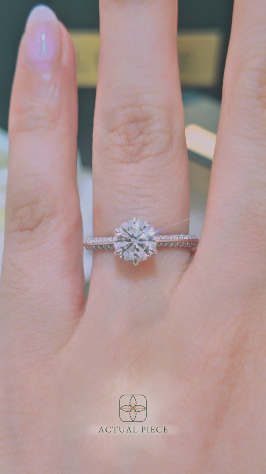 Load and play video in Gallery viewer, LUCCE Knife Edge Cathedral Round Diamond Pavé Engagement Ring with Overlapping Petal Prongs in Gold or Platinum
