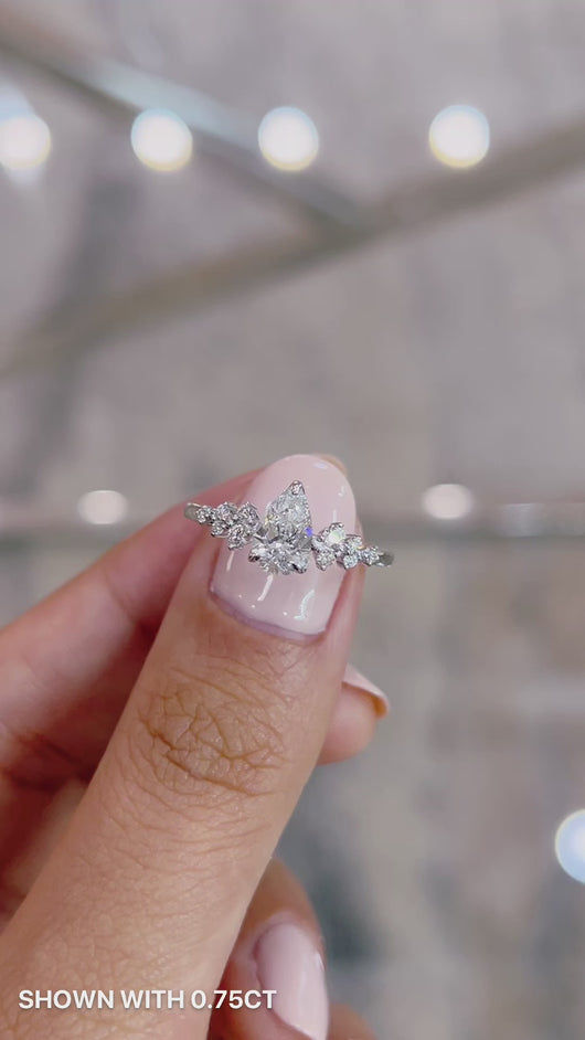 Pear Diamond Cluster Engagement ring with Petal Prongs in Gold or Platinum, Manila Philippines