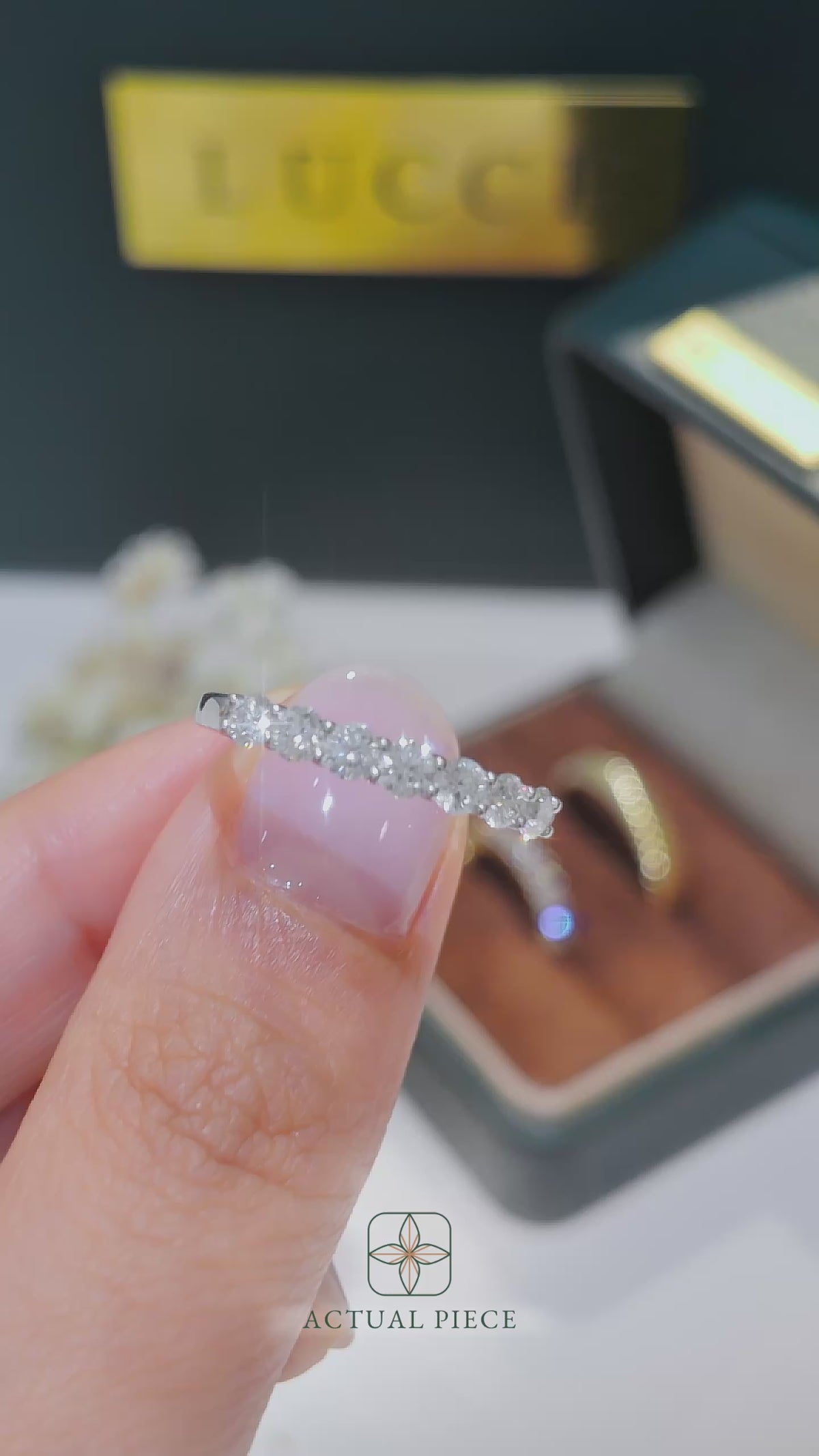 Load and play video in Gallery viewer, LUCCE Half Eternity Trellis 7-Stone Round Diamond Wedding Ring in Gold or Platinum
