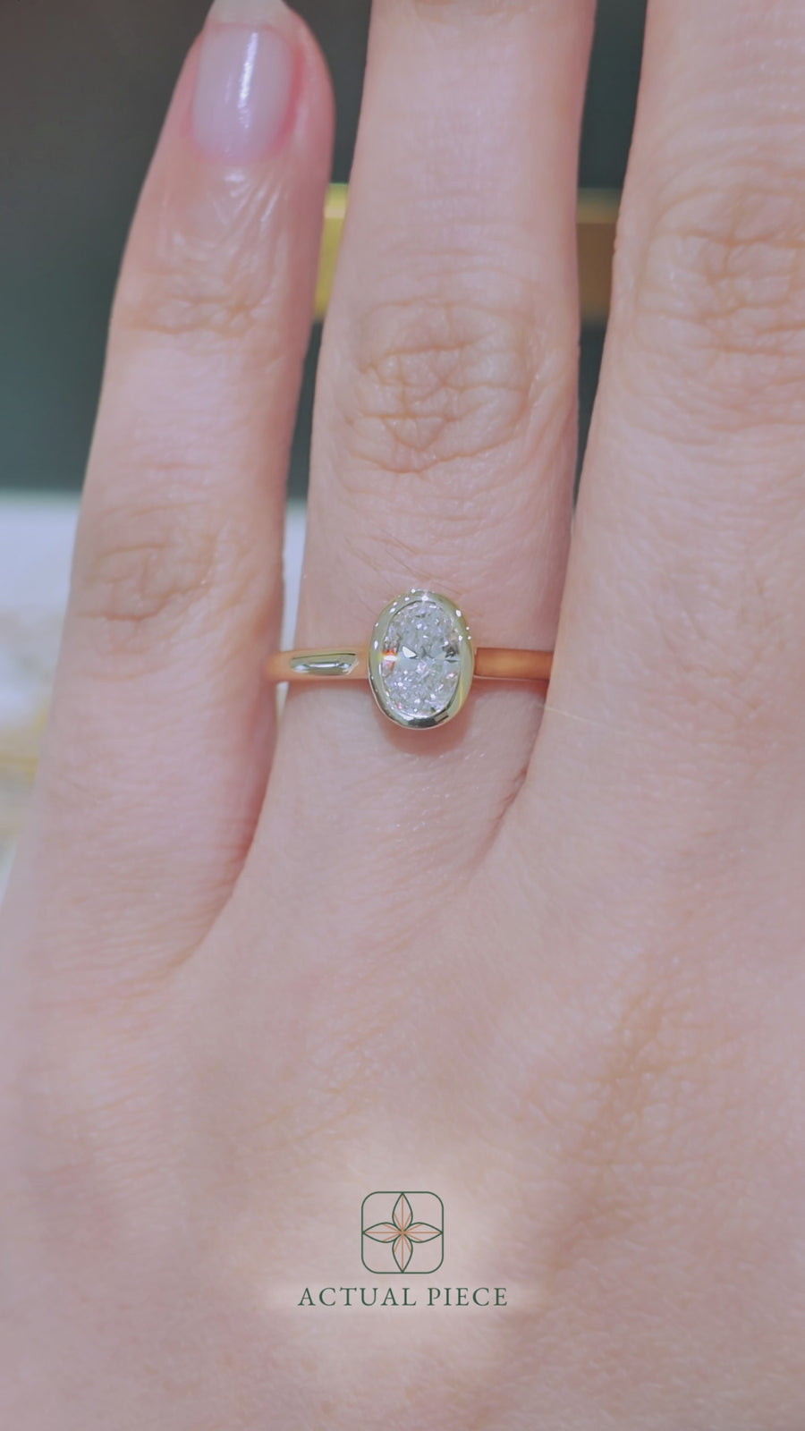 Load and play video in Gallery viewer, LUCCE Solitaire Cathedral Oval Diamond in Bezel Setting with Hidden Petal Engagement Ring in Gold or Platinum
