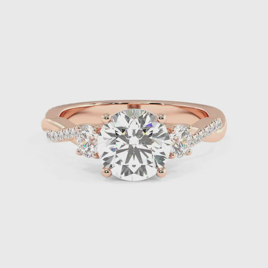 Load and play video in Gallery viewer, Trio Diamond Engagement Ring with Pave Twisting Gold Platinum band Philippines
