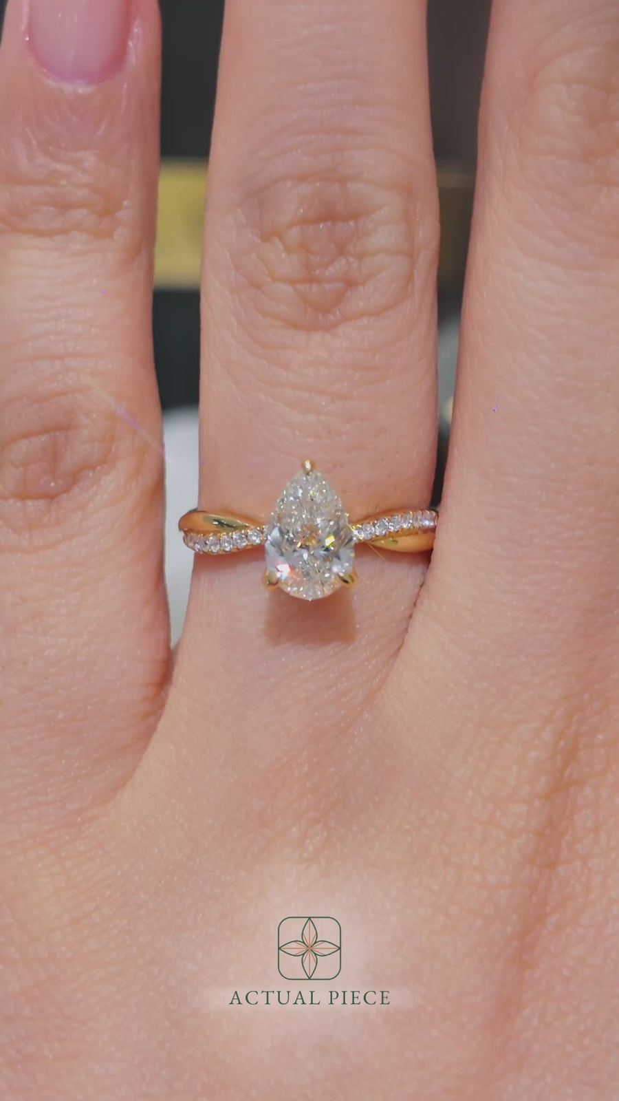 Load and play video in Gallery viewer, LUCCE Twisting Pear Pavé Diamond Engagement Ring with Petal Prongs in Gold or Platinum
