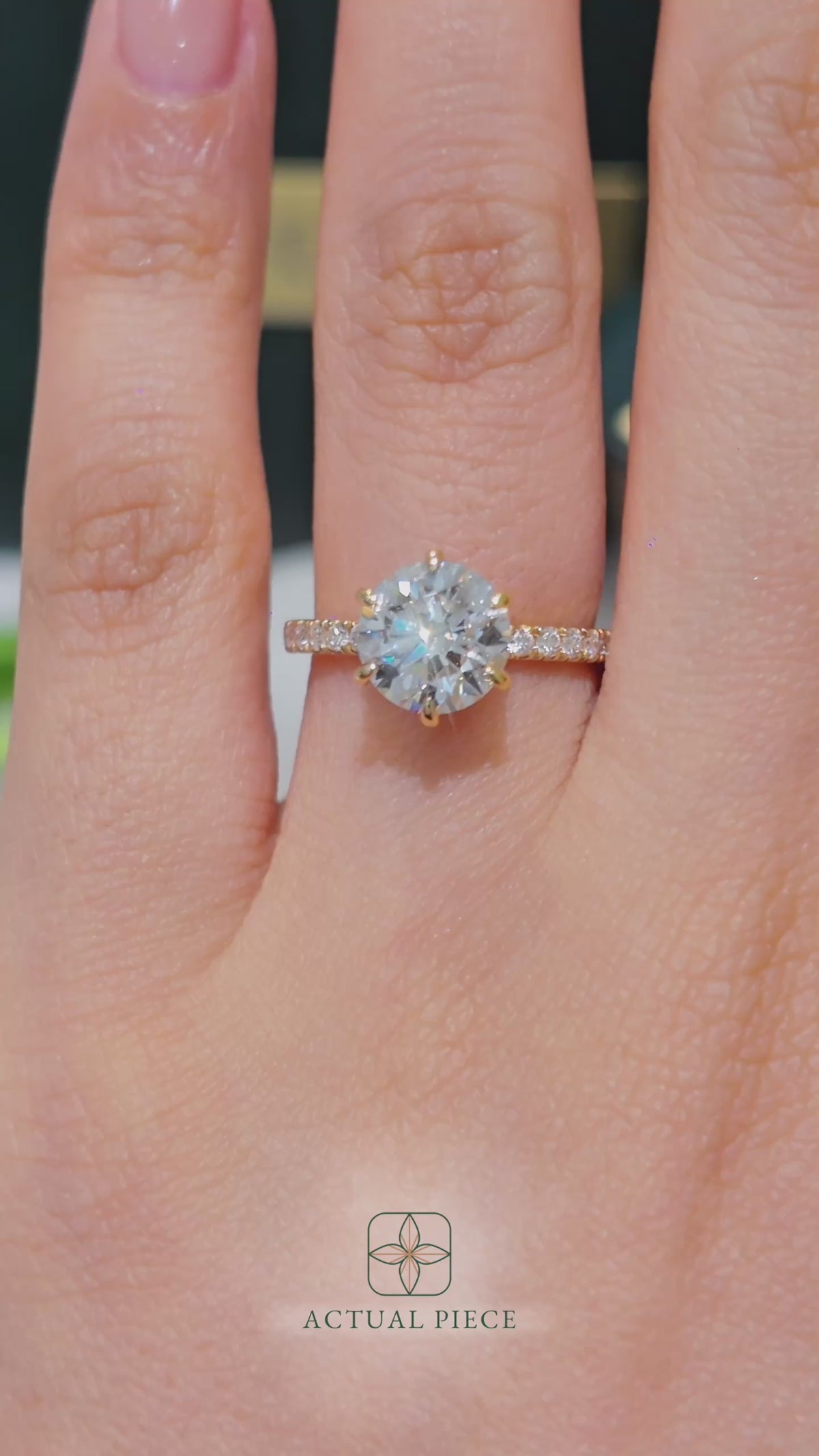 Load and play video in Gallery viewer, LUCCE High Setting Pavé Round Diamond or Gemstone Engagement Ring with Hidden Halo in Gold or Platinum

