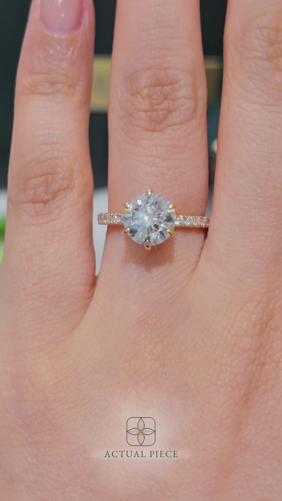 Load and play video in Gallery viewer, LUCCE High Setting Pavé Round Diamond or Gemstone Engagement Ring with Hidden Halo in Gold or Platinum
